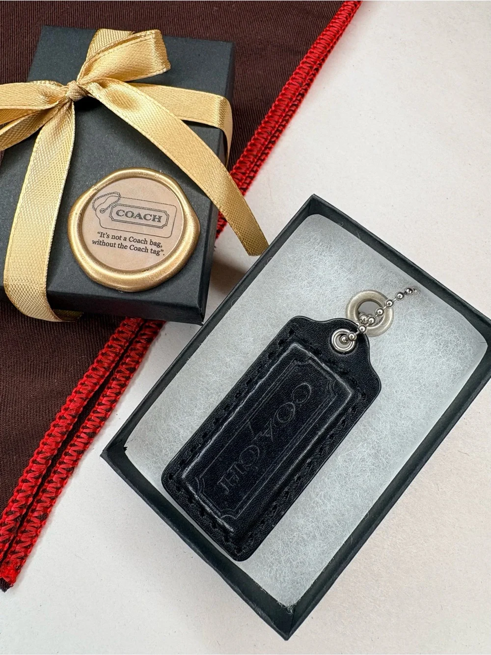 Y2K 2.5” Coach Black Leather Vintage Leather Hang Tag Bag Charm Replacement Fob